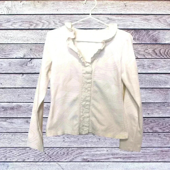 Orly White, Long  sleeve, Button Up top w crisp collar, four-way stretch, fitted - Picture 1 of 7